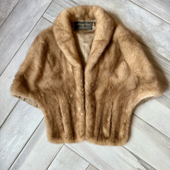 Henig Furs Accessories - Mink stole wrap, light brown shawl collar vintage